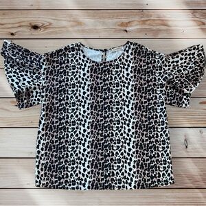 Luvamia Leopard Animal Print Bell Sleeve Blouse Top Extra Large XL